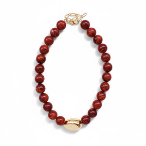 Women's Stone with Gold Hammered Accent 8mm Beaded 16"-18" Necklace What's Hot